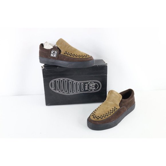 NOS Vtg 90s Streetwear Mens 8 Grunge Goth Checkered Suede Leather Slip On Shoes - Picture 1 of 9